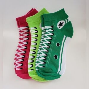 Ladies Colorful Sneaker Design Ankle Socks - Set of 3
